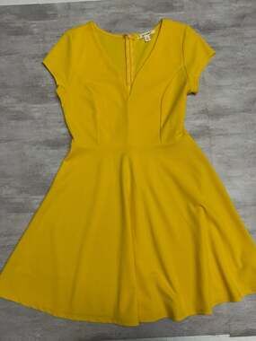 mi ami Yellow Cap Sleeve V-Neck Fit and Flare Mini Dress